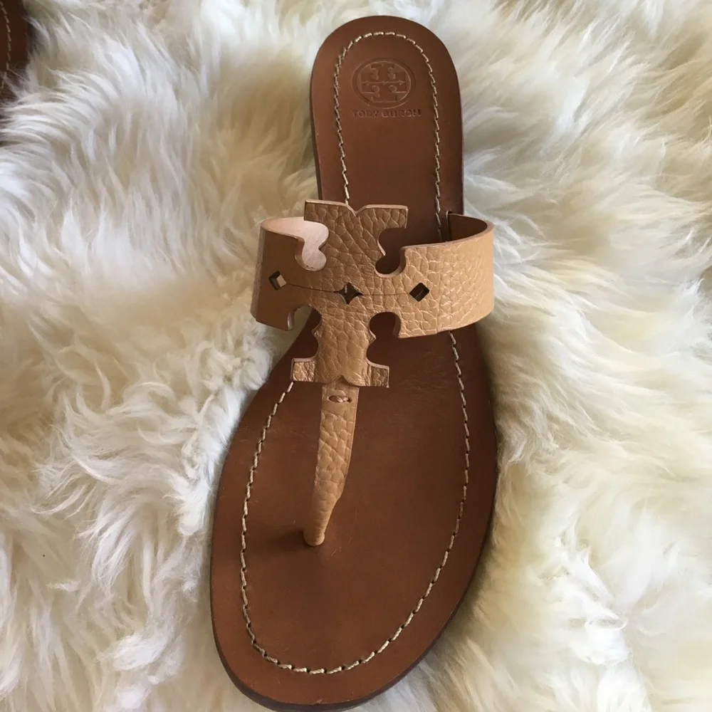 Tory Burch Tan Leather Logo Thong Sandal - Picture 5 of 8